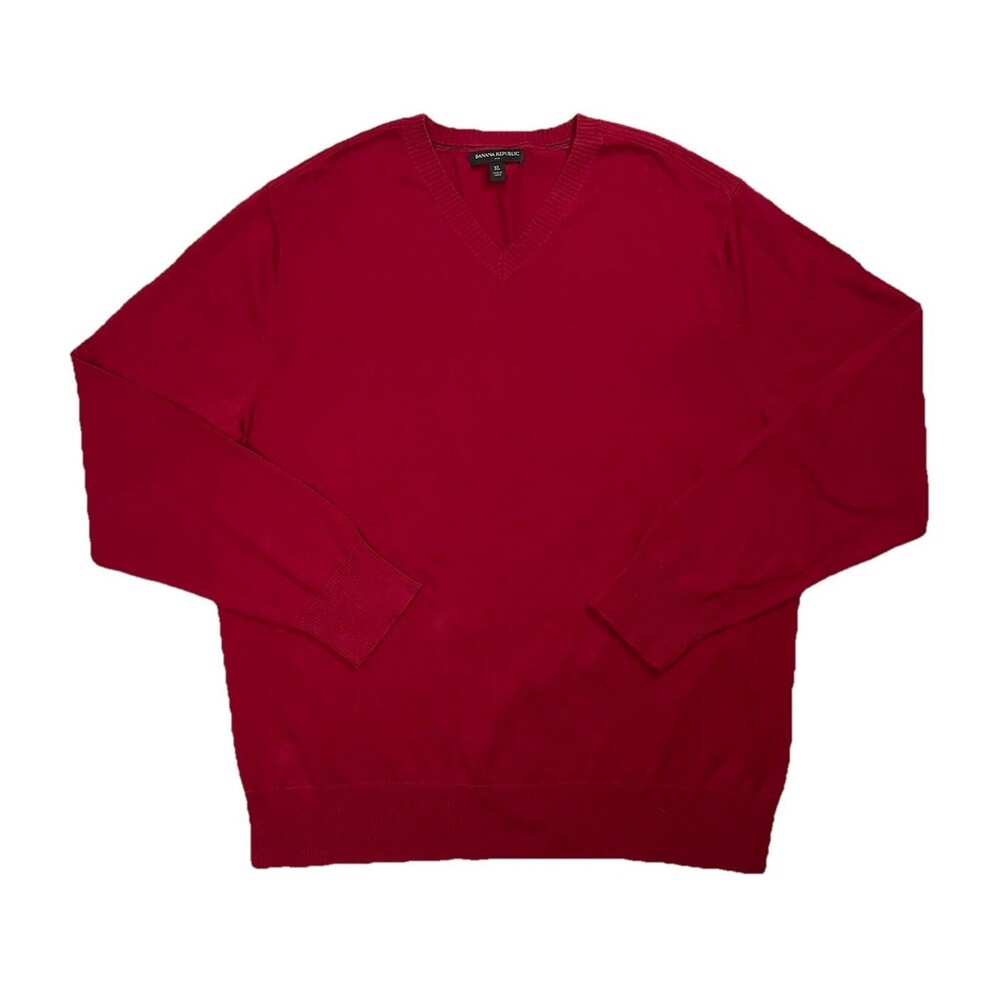 Banana Republic Mens Sweater XL Luxury Cotton V Neck Red Preppy Normcore Retro